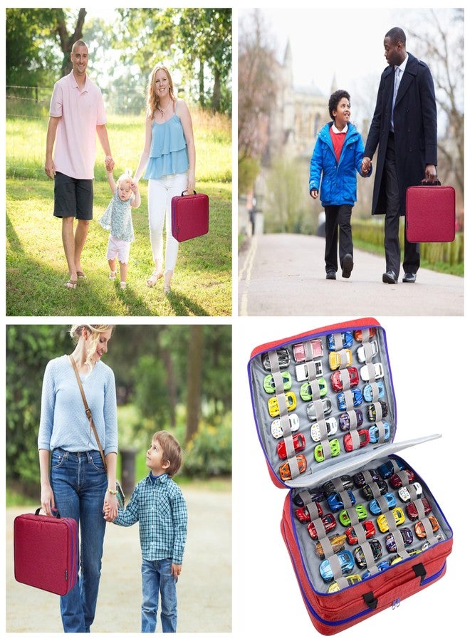 KISLANE 96 Toy Cars Storage Case Compatible with Matchbox Cars, Matchbox Cars Organizer Storage for Mini Toys, Toy Cars, Matchbox Cars, Small Dolls(Bag Only) (Red) - Image 5